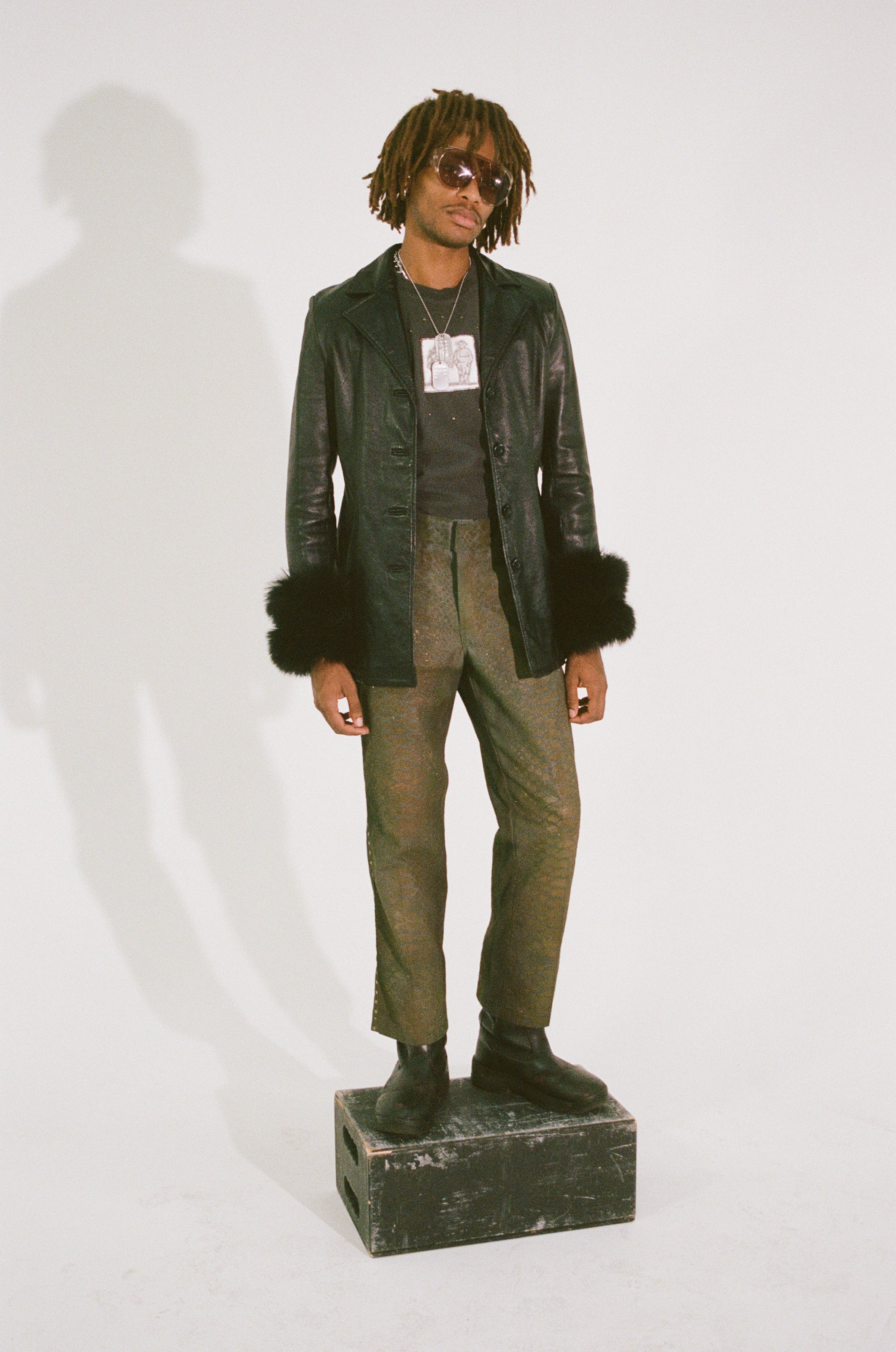 PROTOTYPE - Leather Long Coat w/Fur Cuffs